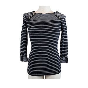 White House Black Market Sweater Nautical Breton Stripe Preppy Casual Career M